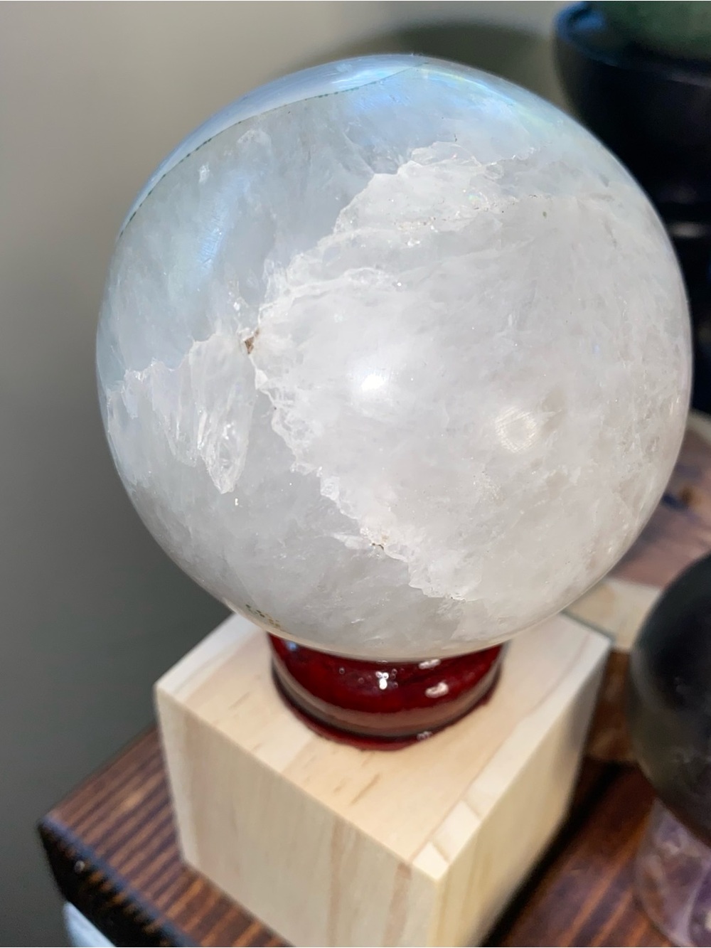 Large Natural Agate + Quartz Sphere | Blue Gray Chalcedony | Sparkly Druzy Cave - Picture 4 of 11